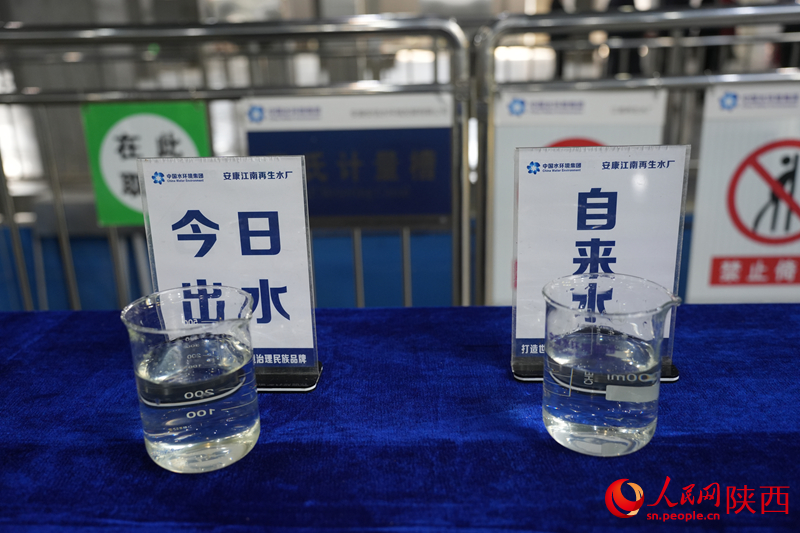 處理后的再生水與自來水的對比。人民網記者 李志強攝